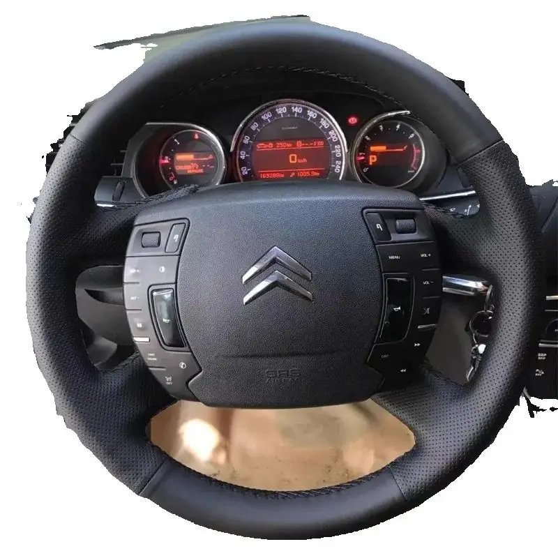 

For Citroen C5 2007-2015 Hand-stitched Black Anti-Slip Genuine Leather suede Car Steering Wheel Cover Auto Parts