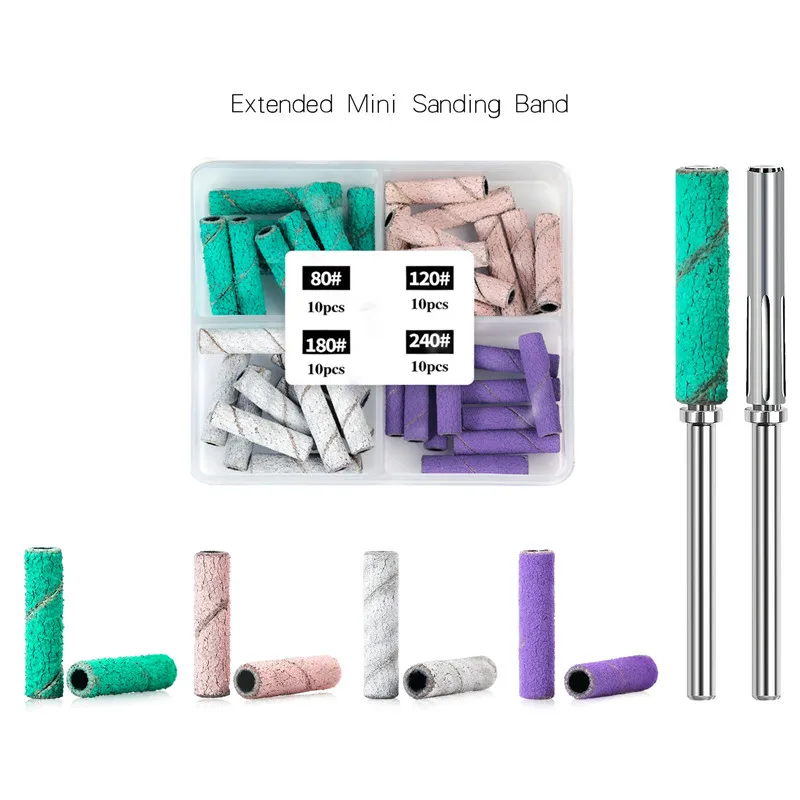 Nail Lengthening Sand Ring Mix Colour Small Mini Metal Mandrel Manicure Sandpaper Ring Nail Drill Accessory 80/120/180/240 Grit