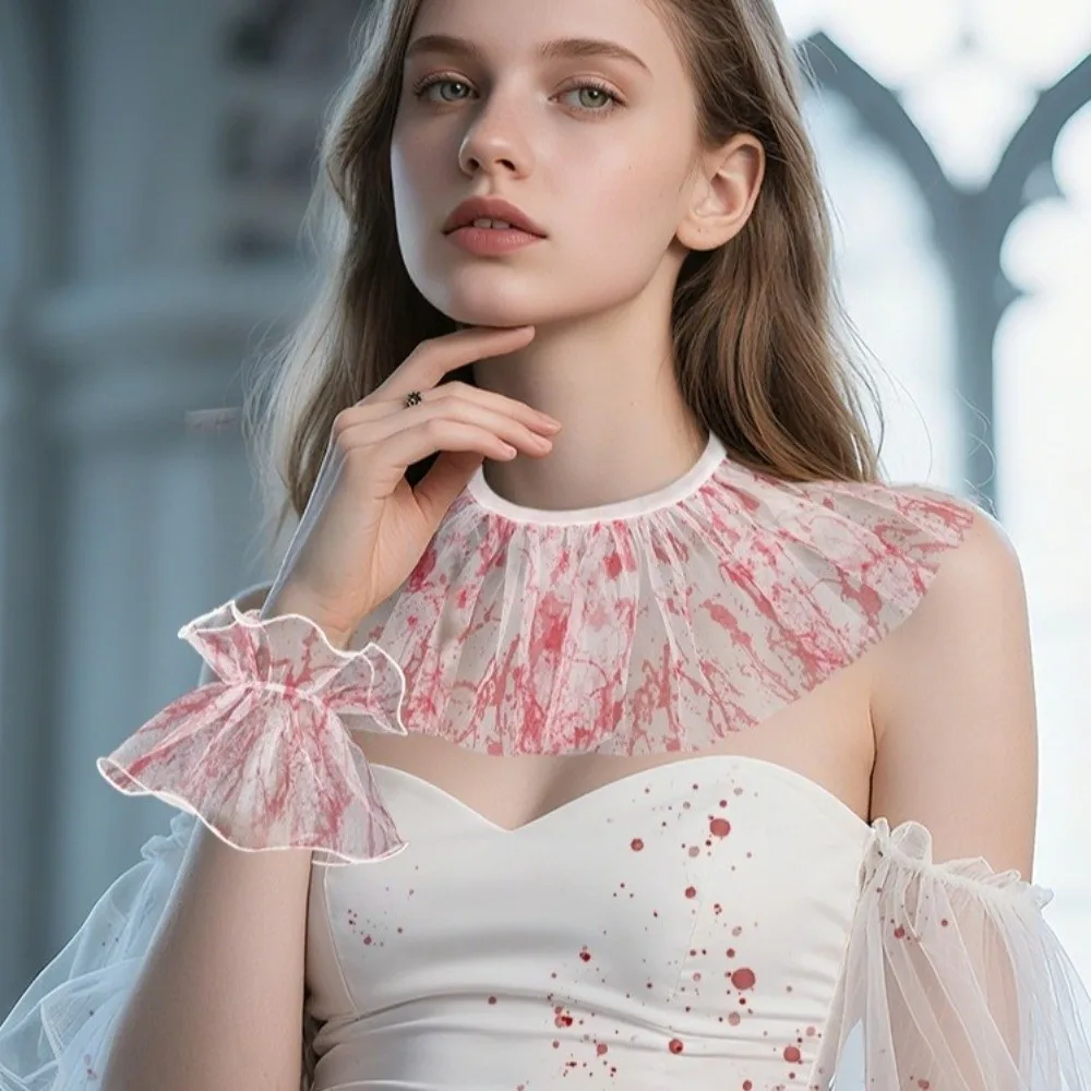 Elastic Lace Blood Colored Dress Up Set Detachable Sensory Stimulation Fake Blood Costume Kit Pleated Ruffles Halloween Cosplay