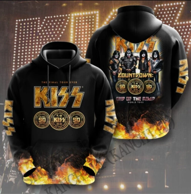 رجل جولة هوديس جديد روك قبلة الفرقة ثلاثية الأبعاد طباعة هوديي الرجال النساء موضة هوديي البلوز للجنسين رياضية الرجال الملابس سوداديراس