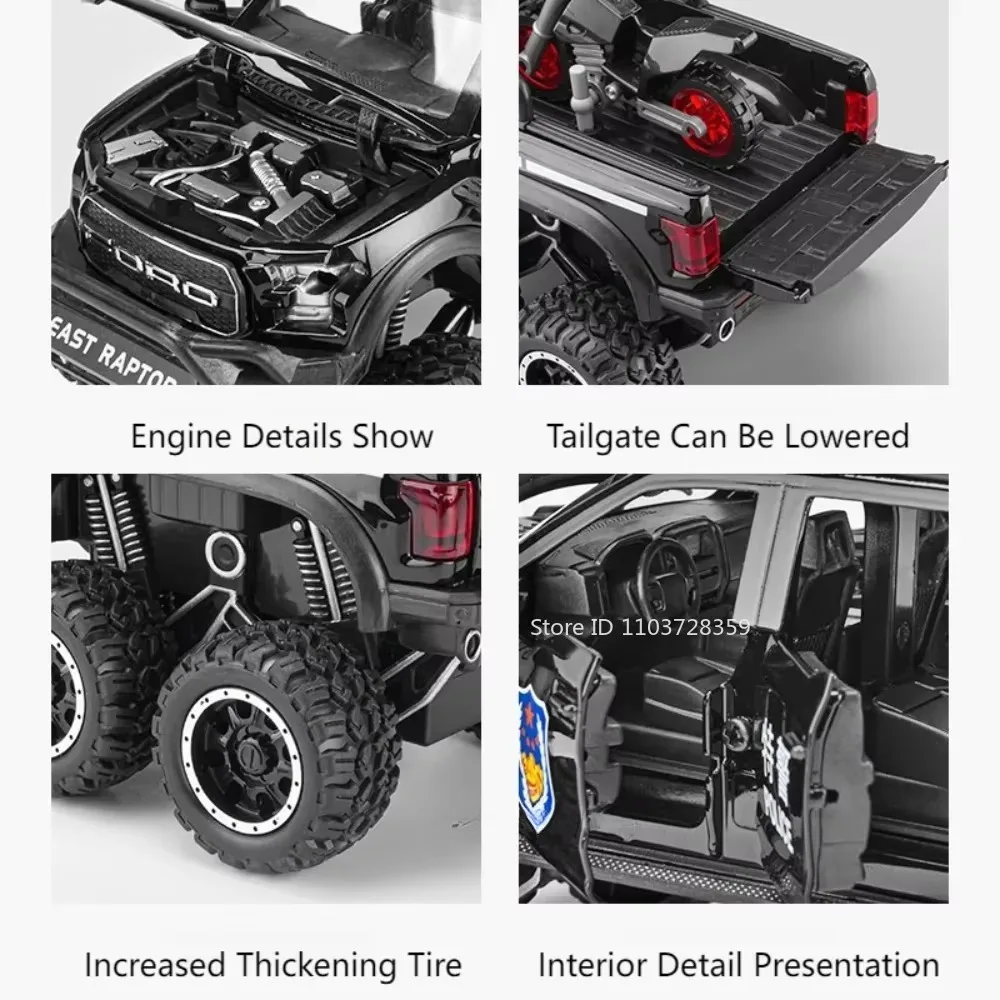 1:28 F150 경찰차 모델 장난감 금속 다이캐스트 X-CLASS EXY 오프로드 차량 사운드 라이트 도어 열림 소년 선물용 뒤로 당겨