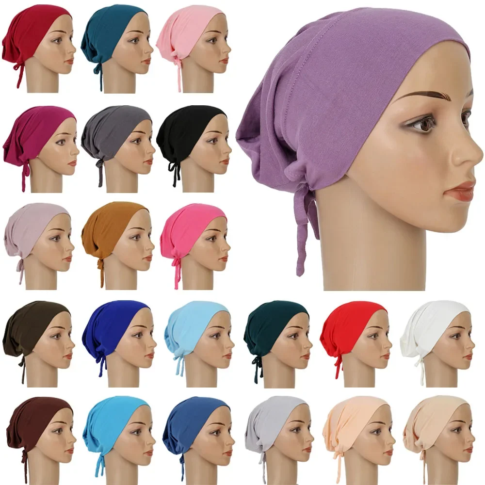 Modalne bawełniane Underscarf hidżab wewnętrzny kapelusz kobiety muzułmańskie Bandana Beanie Bone Arab Bonnet Ninja Cap bandaż szalik na głowę Wrap