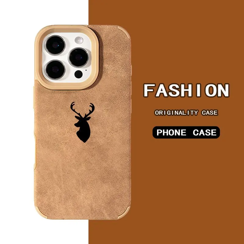 Simple design deer head pattern phone case suitable for iPhone 17 16 15 14 13 12 11 Pro/Max/Plus anti drop and shockproof