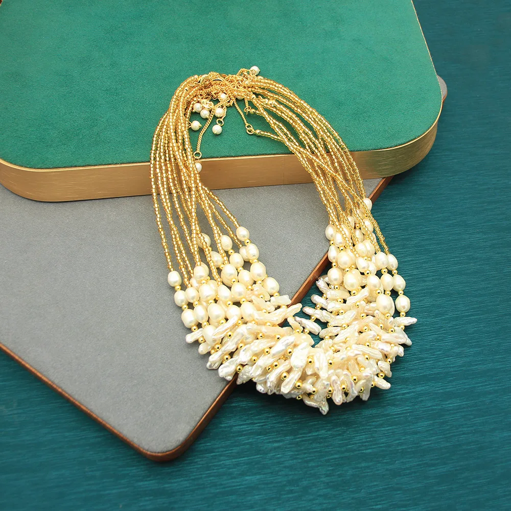 

French Niche Design Handmade Natural Baroque Irregular Toothpick Pearl Necklace