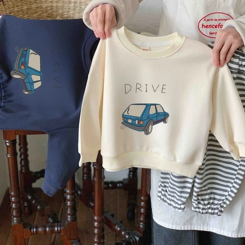 بوتيك ملابس الأطفال بلون طويل الأكمام هوديي الخريف الاطفال ملابس فضفاضة عادية Crewneck بلوزات الصبي الملابس