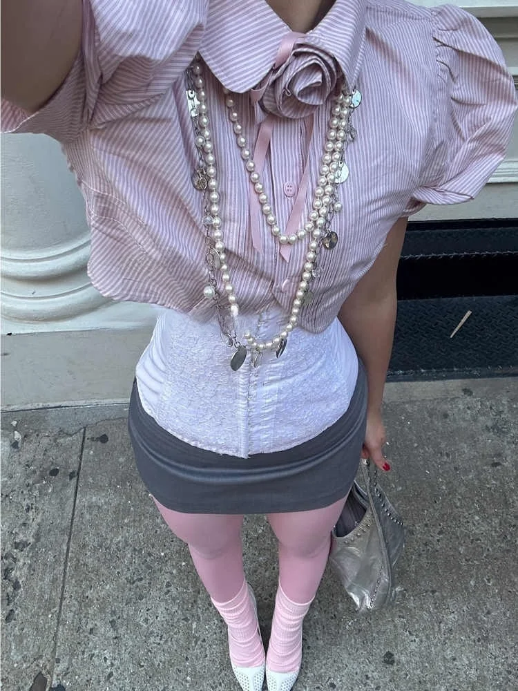 Sweet Cool Bubble Sve Ultra ort Crop Top المرأة irt الكورية Sle تخفيف أنبوب مستقيم الصيف Faion ديكور الورد