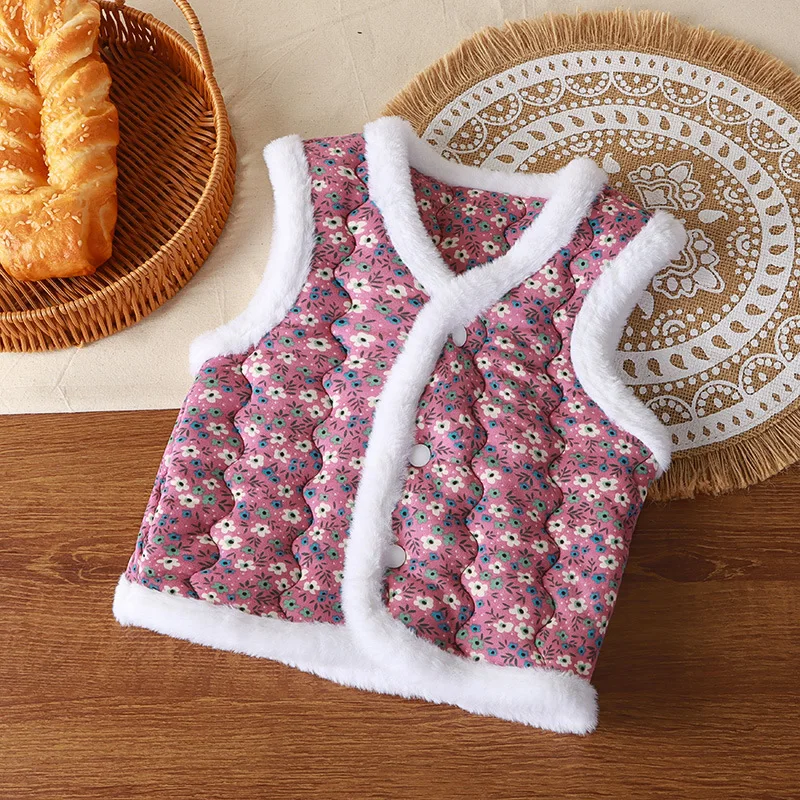 Chinese Style Children Floral Vest Baby Three-layer Quilted Thickened Thermal Vest New Style Boys Girls Fashion Outer Wear Vest