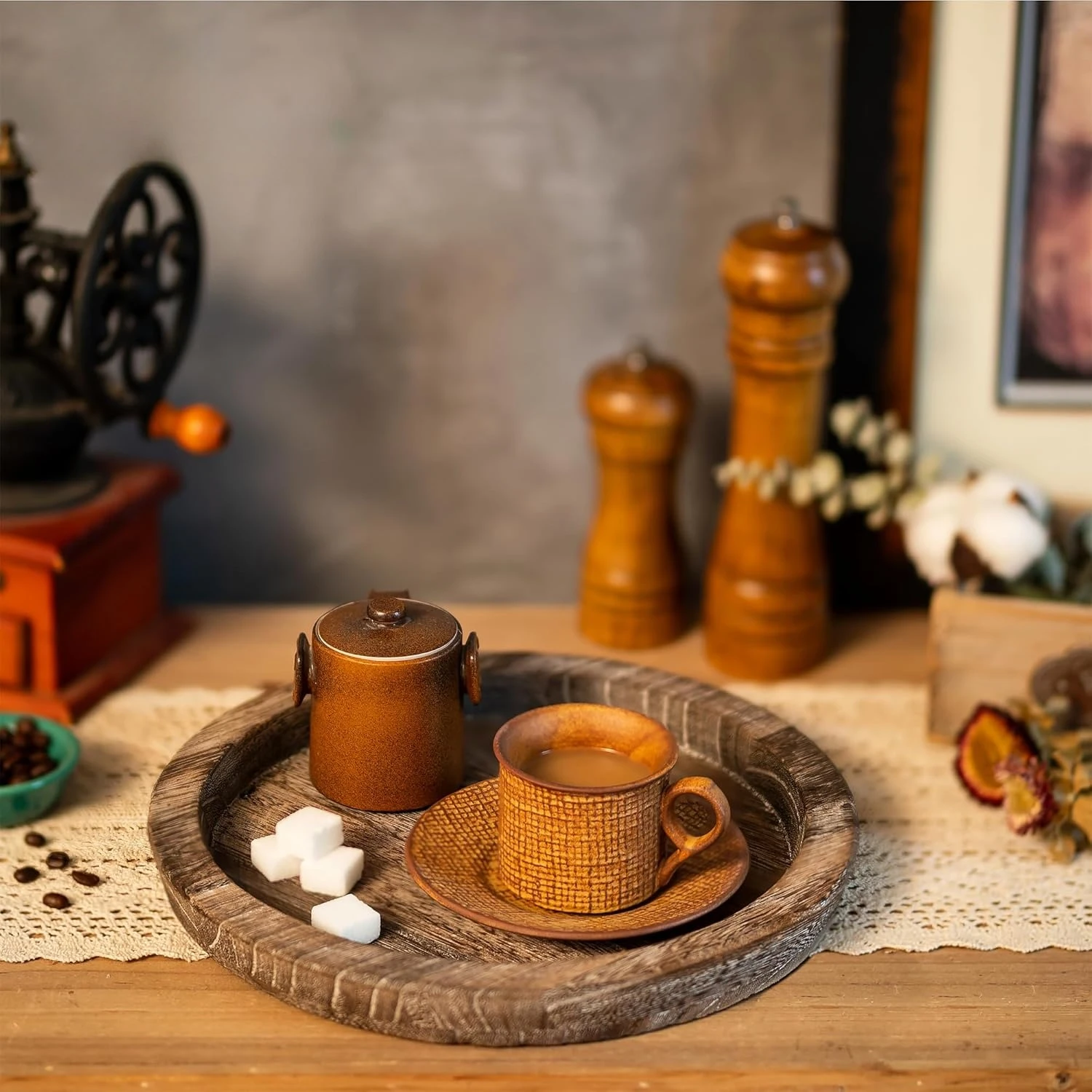 Rustic Wooden Tray Candle Holder for Farmhouse Dinning Table Kitchen Countertop Coffee Table Organizer Home Decor Wedding