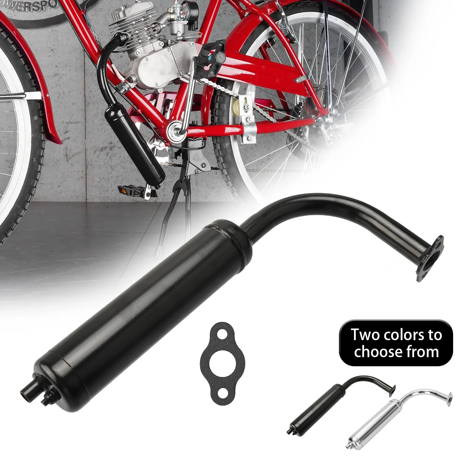 40 mm Schalldämpfer-Auspuffrohr mit Dichtung für 49 cc, 50 cc, 60 cc, 66 cc, 80 cc, 100 cc 2-Takt-Motor, Elektrofahrrad, Mini-Fahrrad-Modifikation