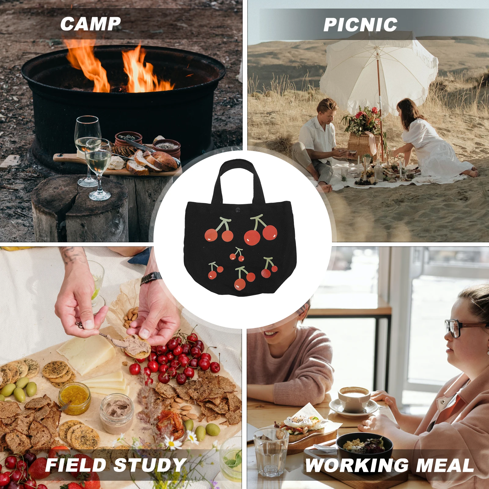 

Cherry Small Bag Lightweight Large Capacity Portable Easy Clean Multi purpose Work Study Picnic Camping Anti aging High Strength