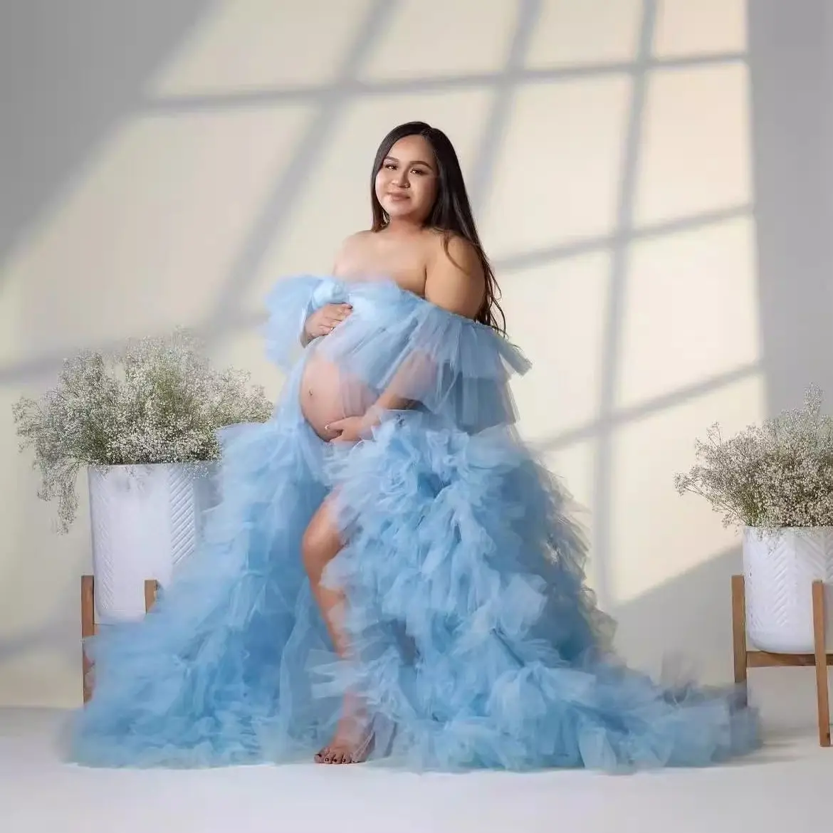 

New Materni Photo oot Evening Gown Studio Photoaphy Artistic Pregnancy Belly ot Cus Designed One oulder Dr