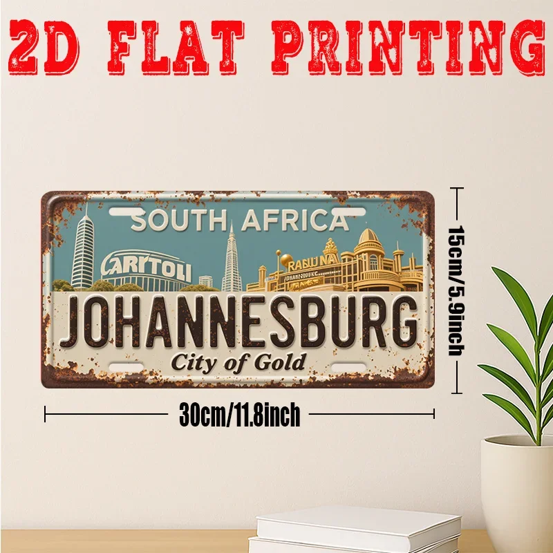 2D Flat, 1pc Johannesburg City of Golden Metal Sign - Vintage South Africa Landmark Wall Art with Iconic Landmarks