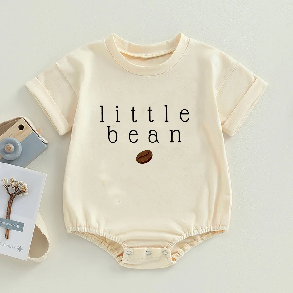 Newborn Baby Boy Girl Coffee Romper Bubble Short Sleeve Little Bean Bodysuit Ovesized Shirts Infant Casual Shirts Top