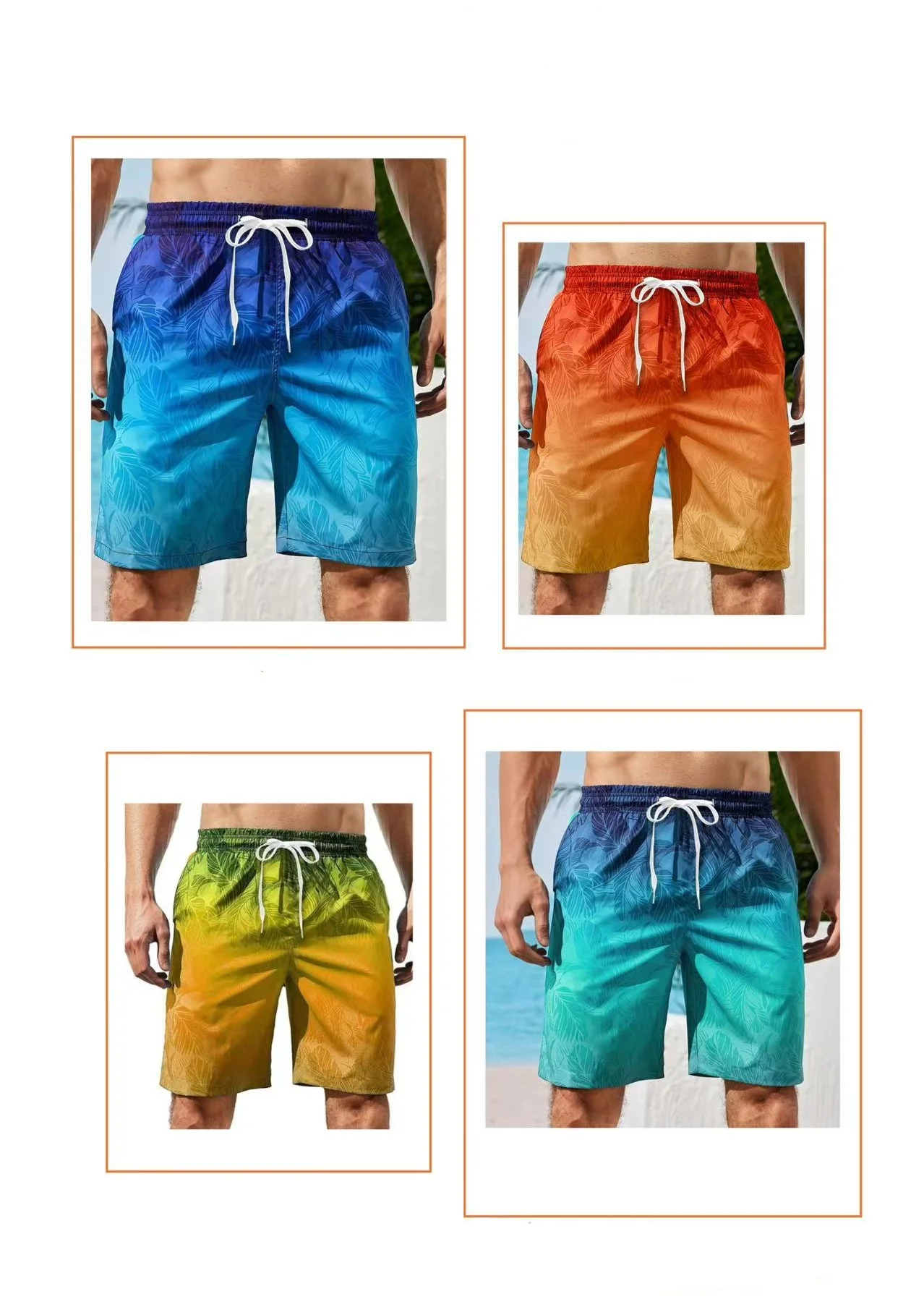 

Gradient Graphic Beach Shorts For Men Colorful 3D Printed Board Shorts Summer Casual Vacation Short Pants Loose Surf Swim Trunks
