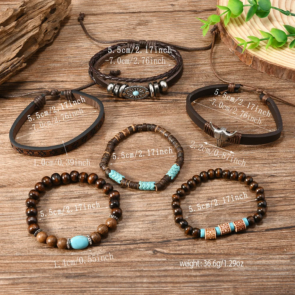 6pcs/set Vintage Rope Chain Bracelets Men Women Multilayer Handmade Bracelet Jewelry Friendship Charming Bracelet Jewelry Gifts