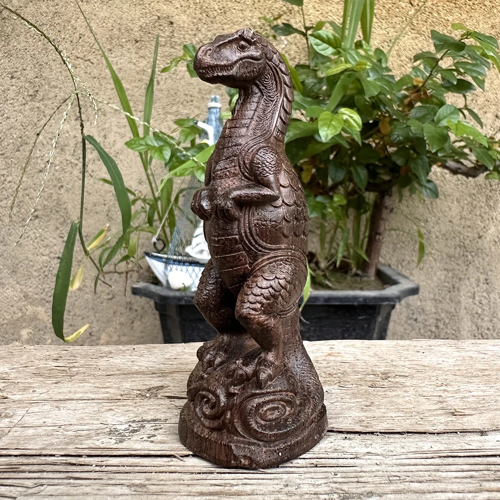 1 Pcs 3.9-Inch Wooden Dinosaur Ornament, Hand-Carved, Creative Desktop Decoration, Suitable for Home, Living Room, Bedroom, Office Decoration, Birthday Gift