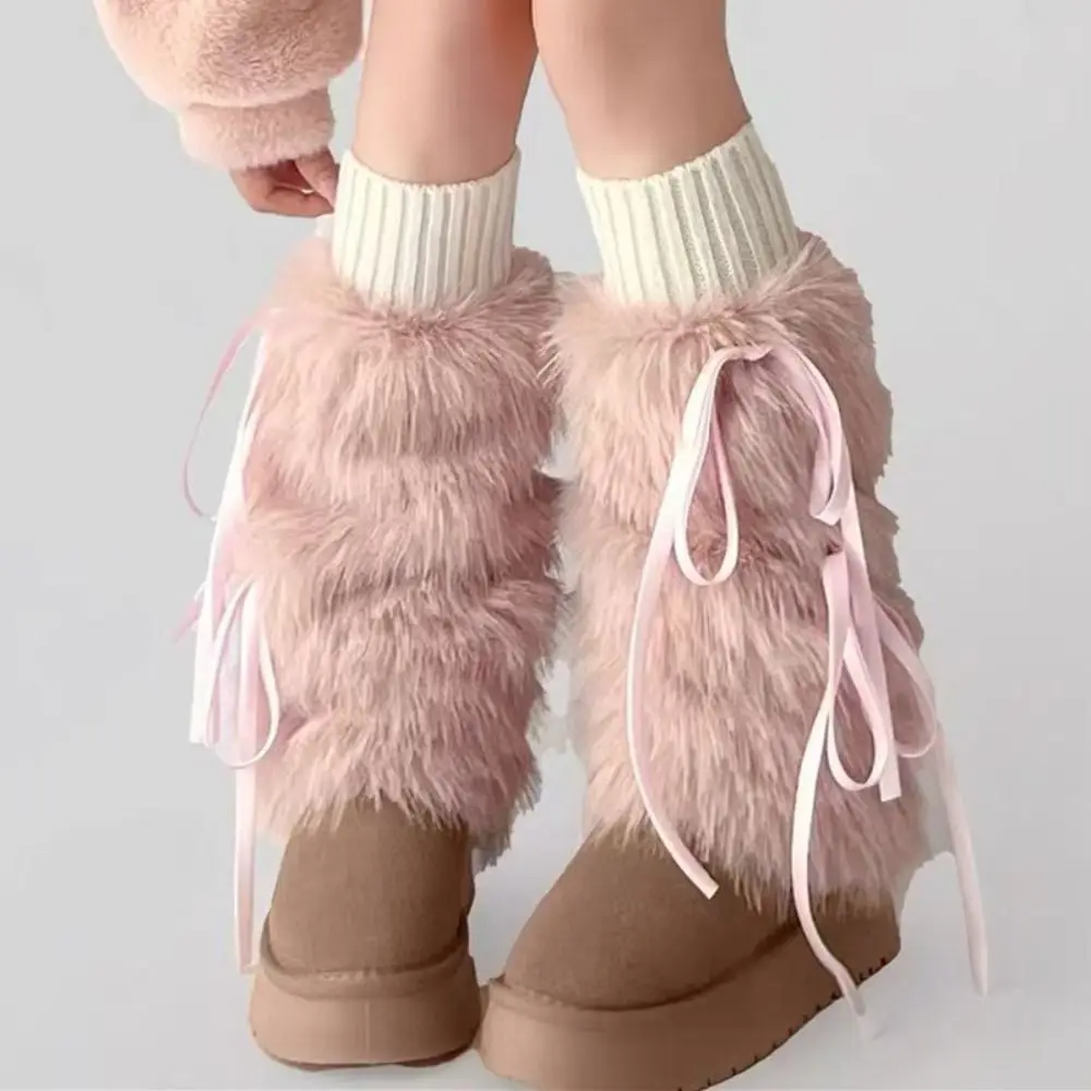 

Solid Color Faux Fur Furry Leg Warmers Y2k Spicy Girl Women's Plush Stockings Lolita Warm Long Stockings Women