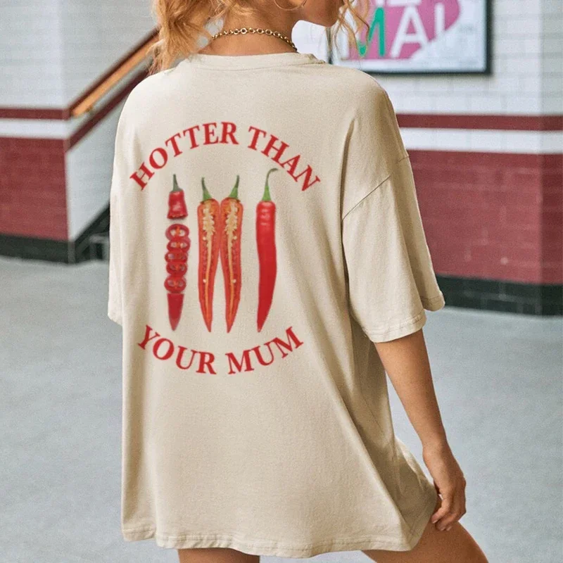 Back Print Chili Pepper T-Shirts Grunge Y2k Ästhetische Grafik T-Shirts Lustiges Foodie T-Shirt Retro Streetwear Tops Damenbekleidung