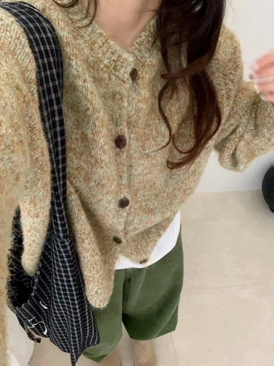 

Korean Chic Floral Thread Knit Cardigan Round Neck Loose Slim Fit Cardigan Soft Warm Casual Cardigan Versatile Cozy Sweater