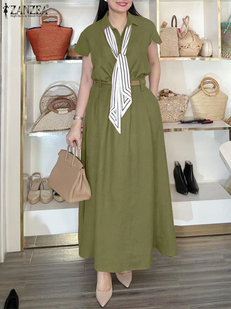 

ZANZEA 2PCS Fashion Lapel Short Sleeve Blouse Maxi Skirts Suit Summer Outfits Elegant Women 2 Pieces Sets Solid Work Tracksuits