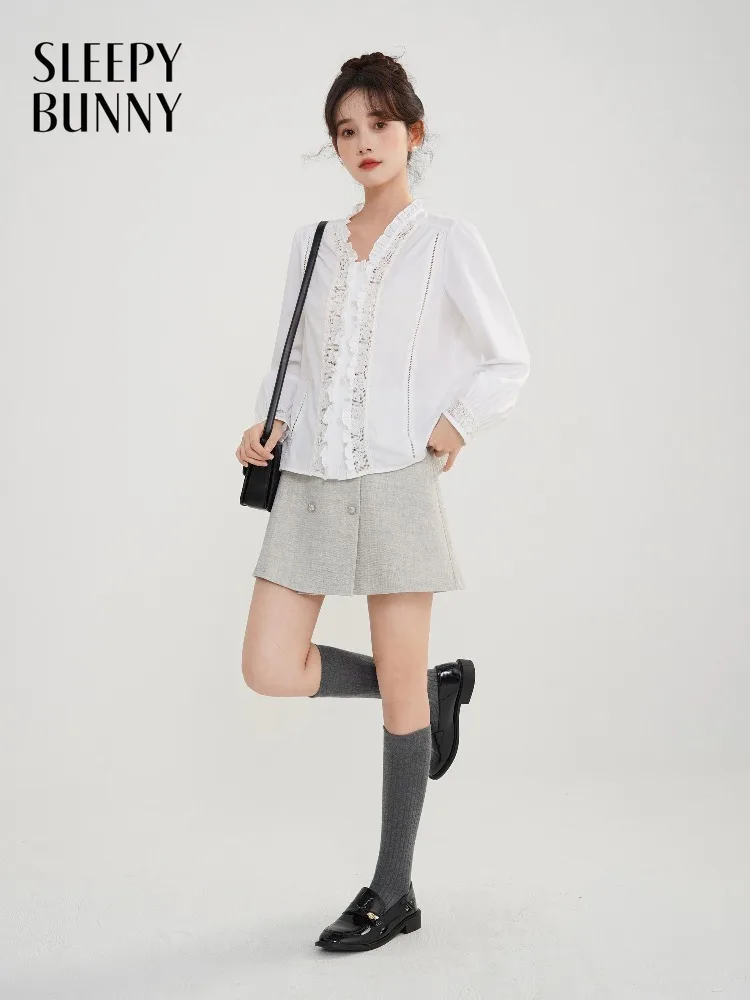 

Women Elegant Double Breasted A Line Mini Skirt High Waist Slim Preppy Style Spring Short Skirt Casual Chic Lady Daily Outfit