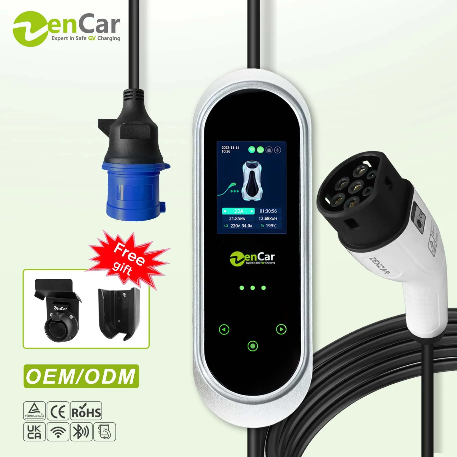 Epro 7.4kw Portable Ev Charger 32A APP WIFI Type 2 EVSE 220V Level 2 Home Car Chargers with 3 Pins Blue CEE and 3.5