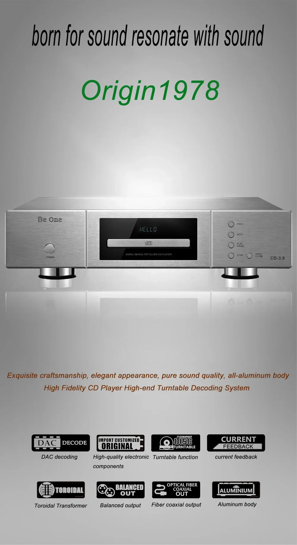 SUNBUCK Current feedback XLR balanced fiber coaxial DAC Decoding DSD HD HIFI CD Player high-end Audio Amplifier CD Machine