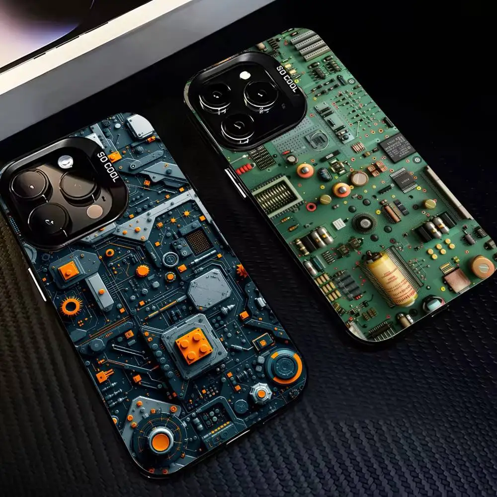 

E-Electric Board Circuit Internal Phone Case For iPhone17 16 15 14 13 12 Pro Max Grey Black Matte Laser Metallic Aurora Funda