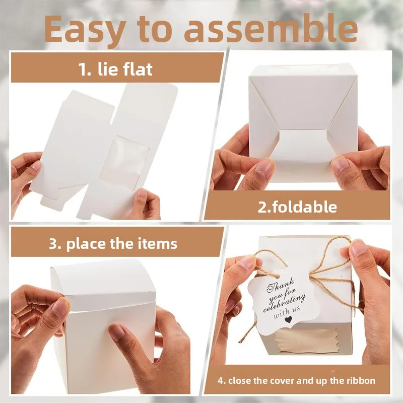 20/50/100 قطعة كرافت ورقة مربع شفافة علب الهدايا لوازم التعبئة والتغليف مع العلامات والخيوط لحفل زفاف عيد ميلاد جوهرة
