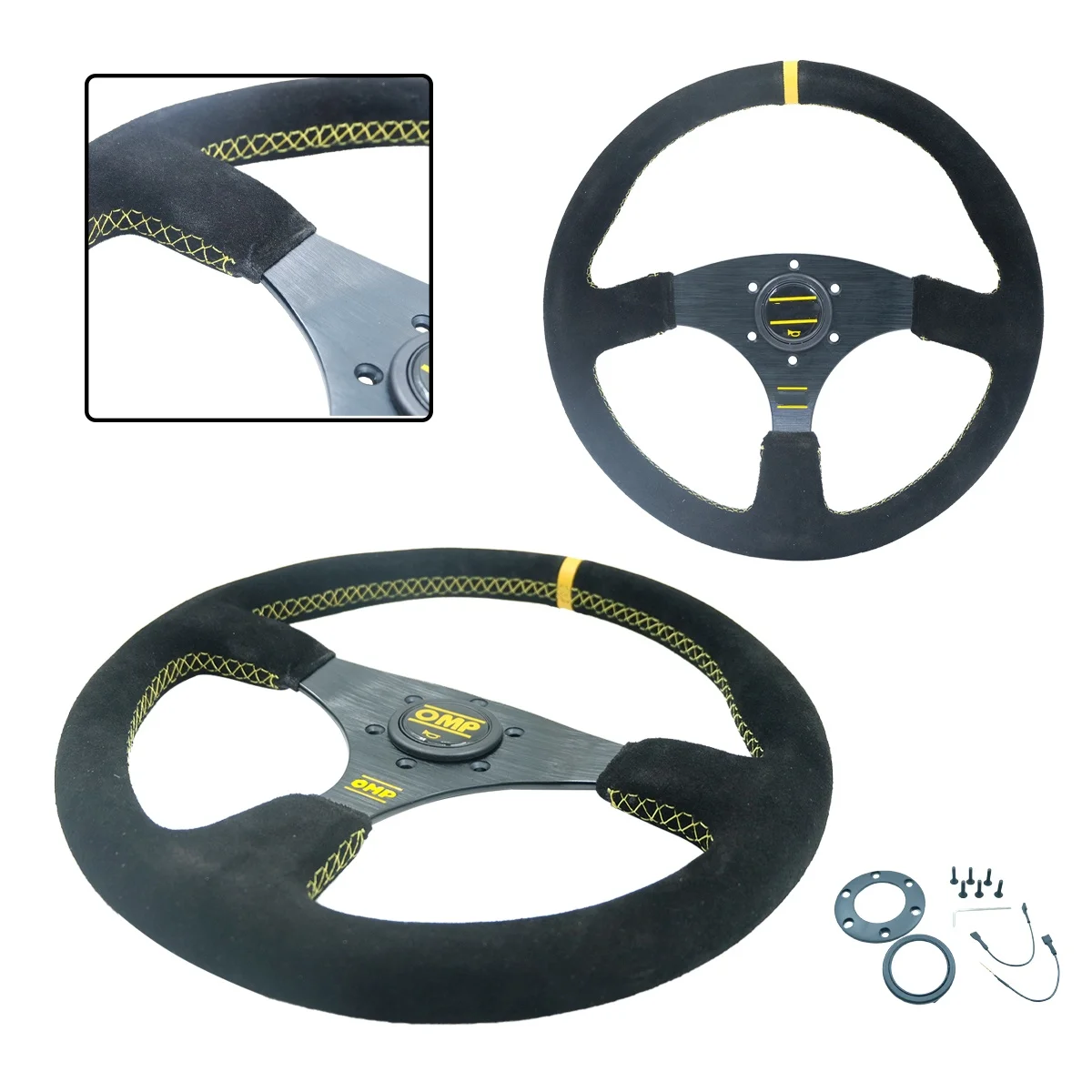 

Car modification racing leather/frosted steering wheel, competitive sports 14 inch flat universal steering wheel
