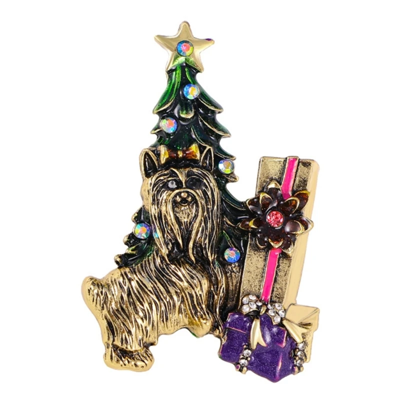 

Christmas Dog and Tree Brooch Pin Festival Sturdy Alloy Materials Jewelry Portable for Holiday Outfit Accessory