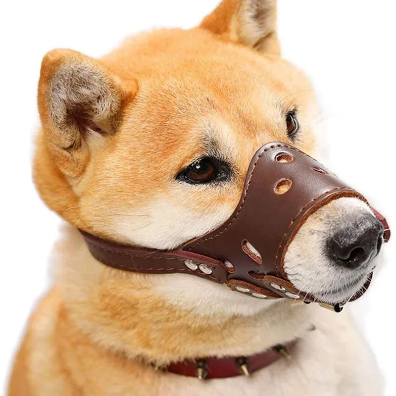 Soft Leather Muzzle for Dogs Anti-Biting Secure Adjustable and Breathable Pet Small Large Dogs Muzzle for Golden Retriever