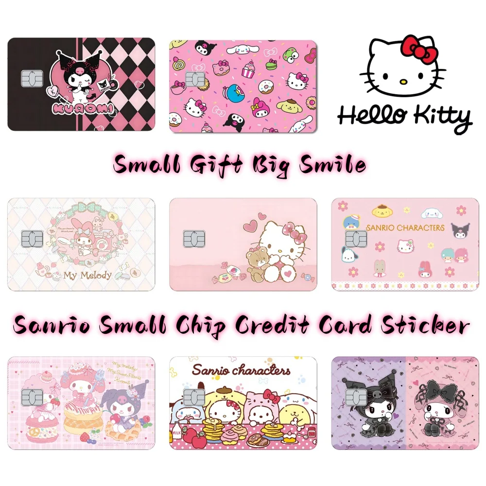 

Sanrio Hello Kitty Melody Small Chip Credit Card Waterproof Protective Sticker Cartoon Kuromi Debit Card Film Decorative Skin
