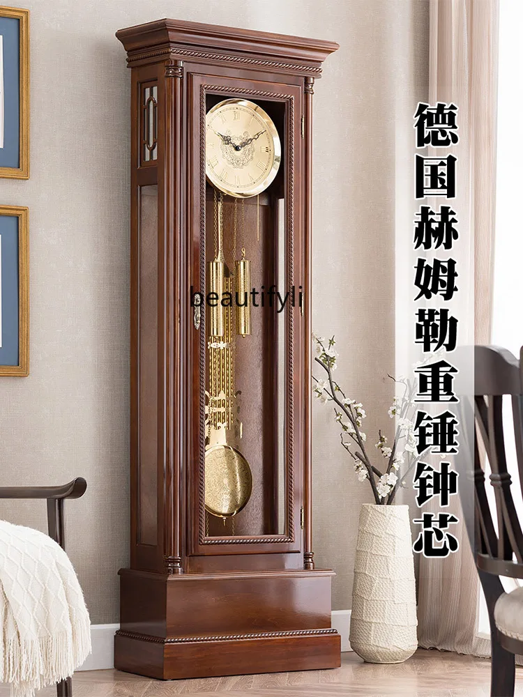 German Mechanical Clock European Style the Grandfather Clock   Chinese Style Retro Ornaments Vertical Clock Solid Wood