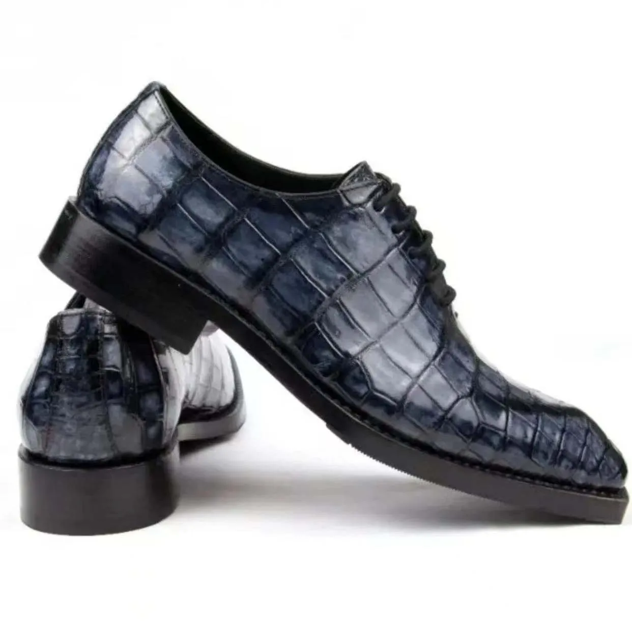 hulangzhishi new arrival men dress sheos male formal shoes men crocodile leather shoes brush color shoes for men leather sole