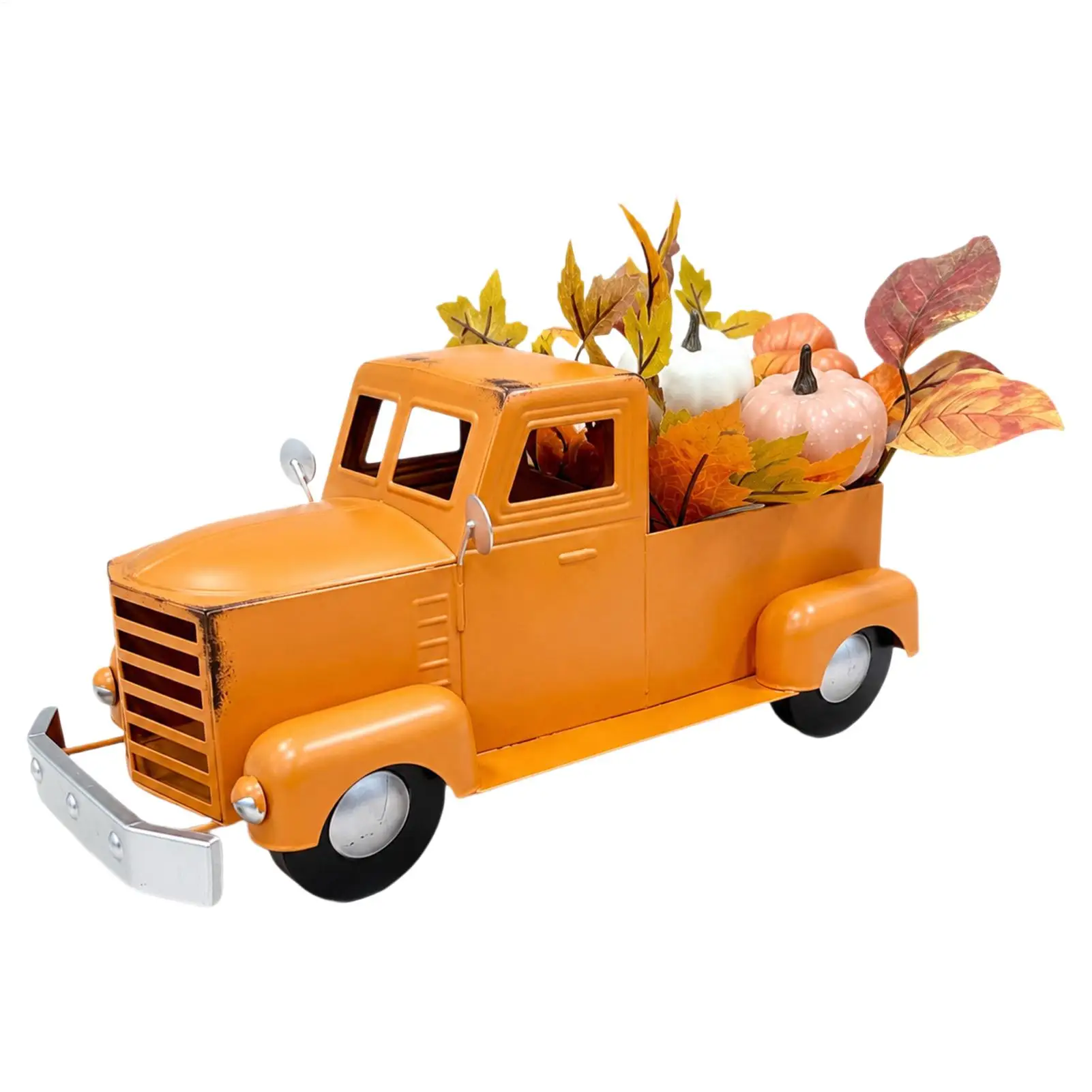 Vintage Metal Truck 32cm Thanksgiving Pumpkin Pickup Desk Decor Autumn Tabletop Centerpiece for Dining Table Fall Tiered Tray