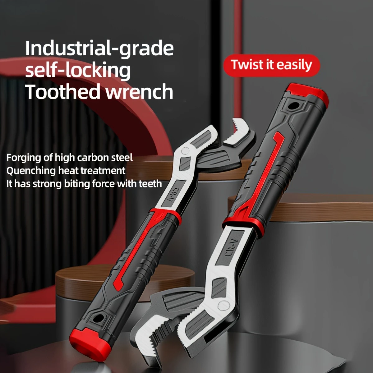 Adjustable Self-Locking Toothed Wrench High Carbon Steel Multi-function Spanner for Home & Industrial Repair