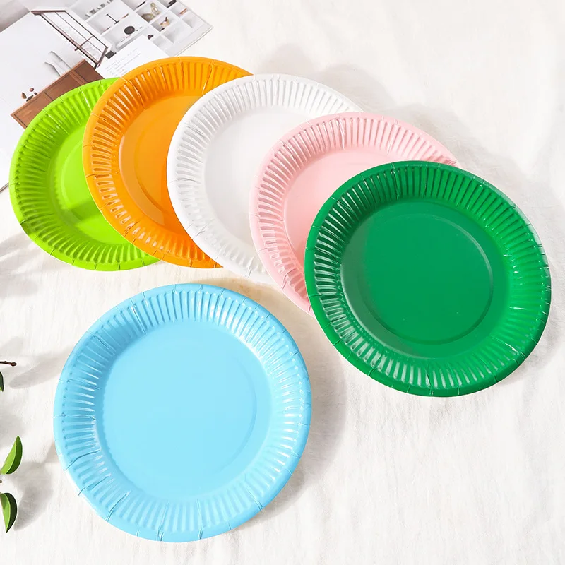 Zerolife 10 Stück/Set Macaron-Teller, einfarbig, 7-Zoll-Pappteller, Kuchen-Party-Zubehör, Einwegbesteck für Babyparty – Detail 3