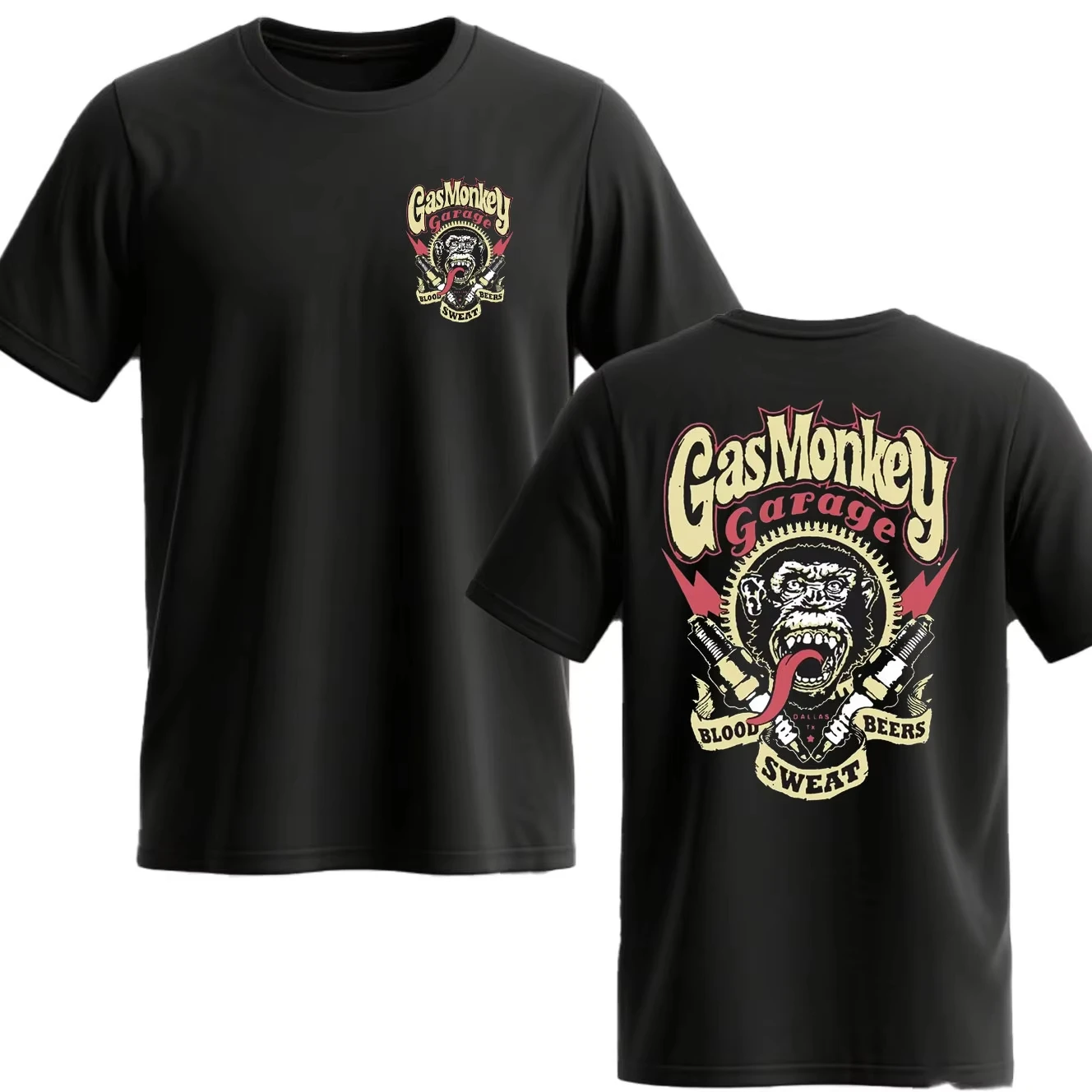 Men's Gas Monkey Style T-Shirt Vintage Biker Print Short Sleeve Tee Casual Streetwear Oversized Cotton T Shirt for Men