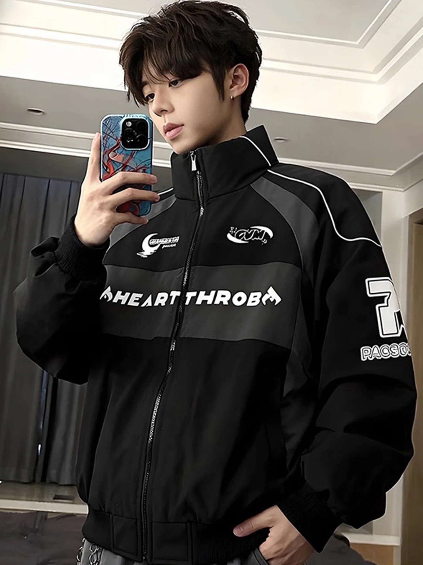 

Мужская зимняя утепленная куртка Bla American Motorcycle из хлопка с воротником-стойкой, гоночный костюм, верхняя одежда для молодежи, модная и теплая