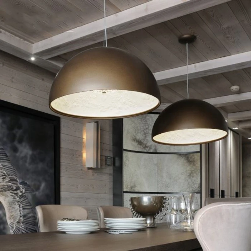 

Postmodern style Brown Double Round Chandelier Semicircular lampshade Relief sculpture lustre Ceiling for Living room