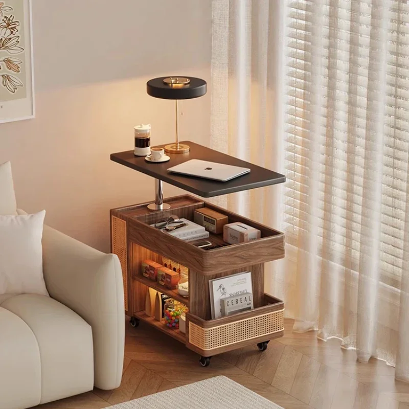 

Retro solid wood lifting coffee table, small apartment living room home sofa side cabinet