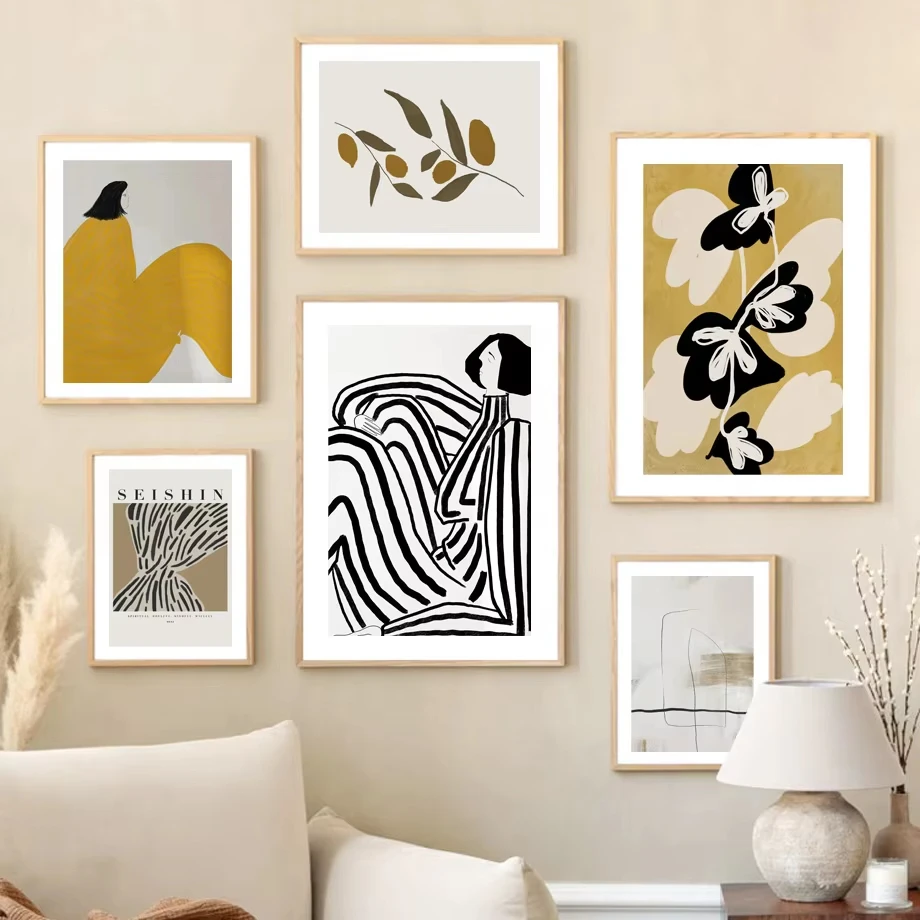 Abstract Curve Girl Wall Art Canvas Painting Geometry Vase Poster and Print Nordic Living Room Home Decoration Wall Painting