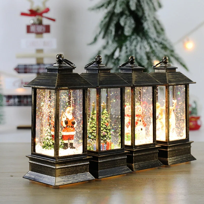 

Merry Christmas Decoration Christmas Lanten Led Globe Hanging Vintage Santa Lamp Snowman Tea LED Lantern Light Castle