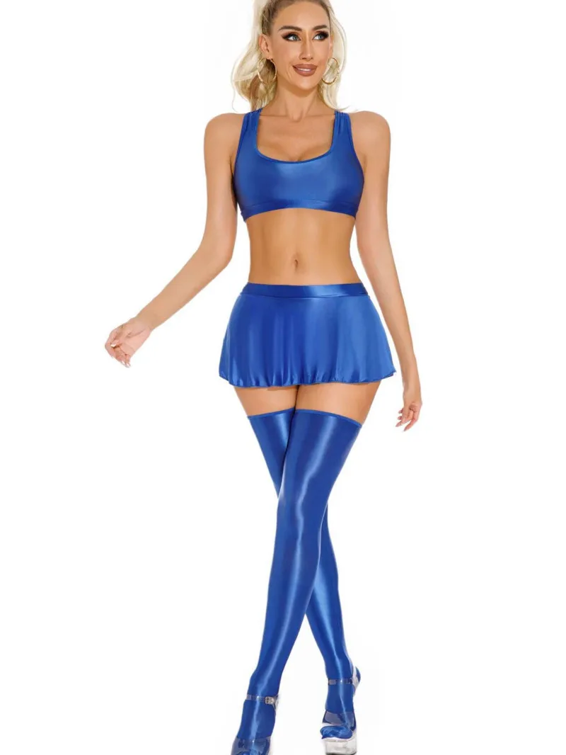 

Плюс размер Высокоэластичная тонкая масляная блестящая шелковистая ледяная шелковая прозрачная ультракороткая мини-плиссированная однотонная юбка Очаровательная 6I39