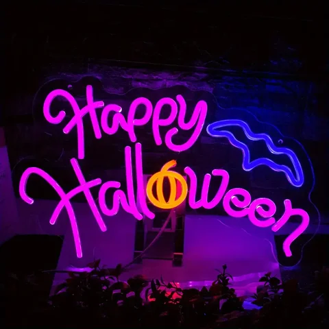 1개입 해피 할로윈 파티 장식, 분홍빛이 도는 보라색 LED 조명, USB 전원을 사용하는 벽걸이 장식, 가정용