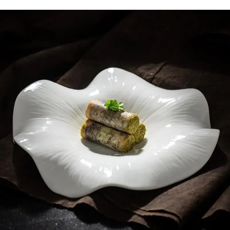 Ceramic Dinner Plate Flower Shaped Dessert Snack Salad Plates Pasta Cooking Home Solid Color Tableware