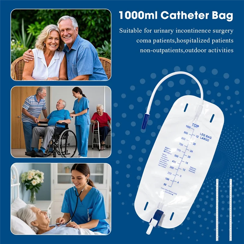 HRBAJ-حقيبة تصريف البول 1000 مل حقيبة ساق قسطرة، 5 عبوات للرجال مع صمام مضاد للارتجاع