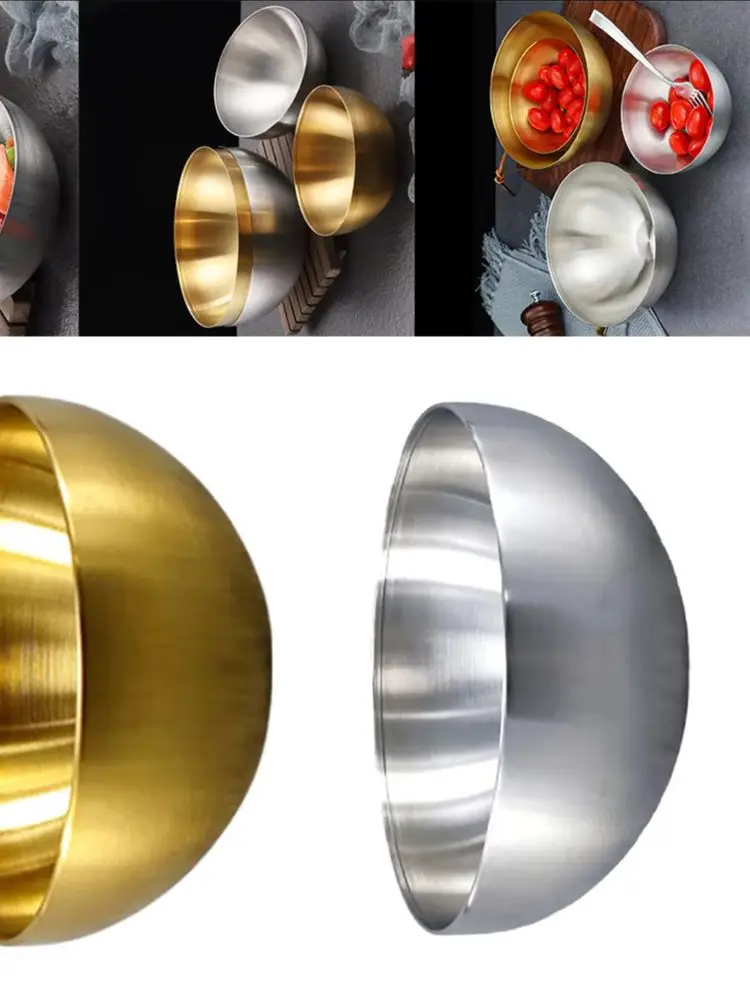 1pc Thick Metal Rice Cereal Bowls 304 Stainless Steel Bowl Double Walled Ice Cream Soup Bowls Heat Insulated Mixing Bowl