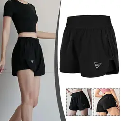 Women's Running Shorts Quick-drying Fitness Black Double Shorts Short Sport Training Layer Workout Pants Yoga Bodybuilding Q0E1